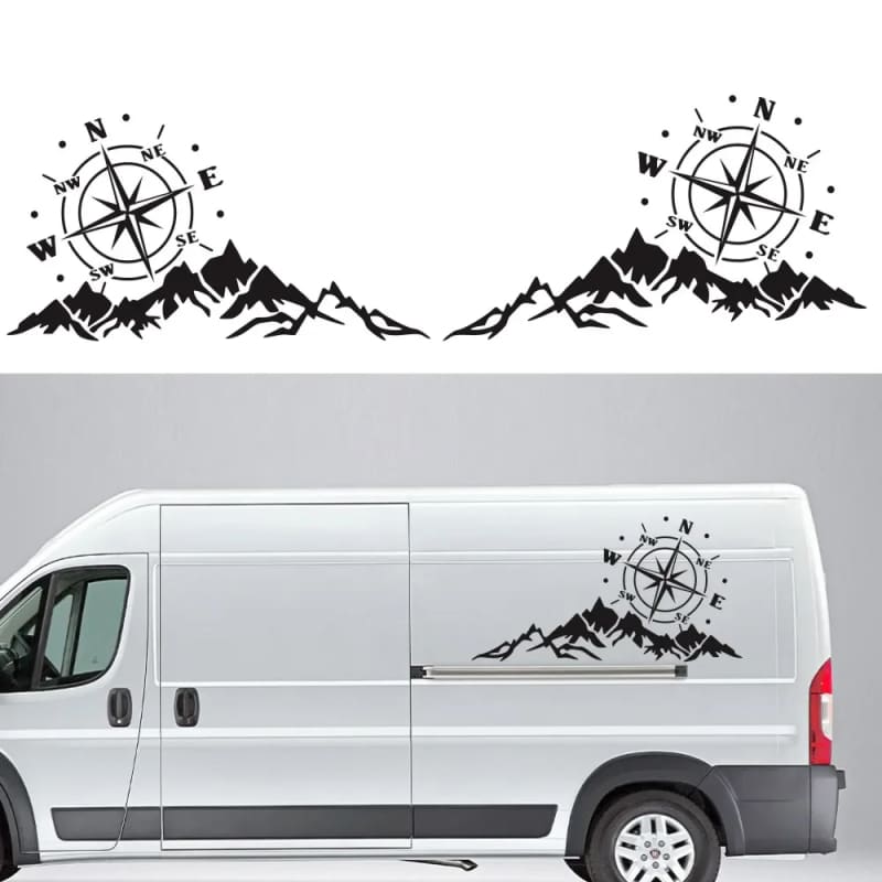 Car Sticker 2PCS Mountain Adventurers Compass Graphics Decoration Rv Camper Truck Door Waist Line Hood Vinyl Decal,56cm