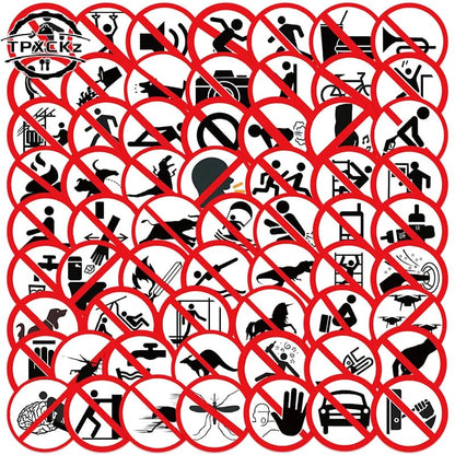 62Pcs Funny Warning Stickers Danger Banning Sign DIY Decal Car Scooter Motorcycle Suitcase Violation Sticker Classic