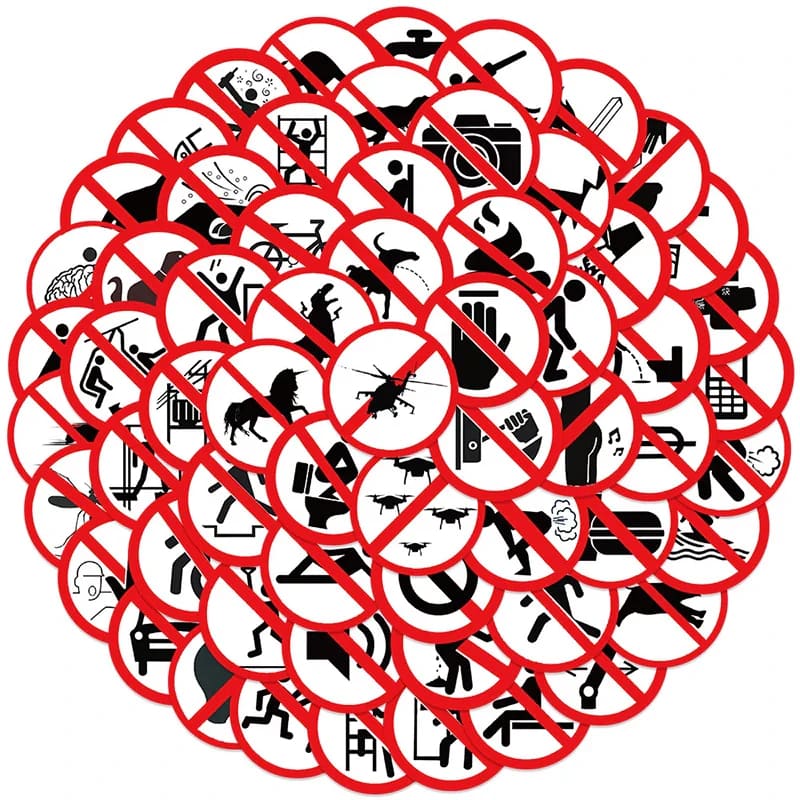 62Pcs Funny Warning Stickers Danger Banning Sign DIY Decal Car Scooter Motorcycle Suitcase Violation Sticker Classic