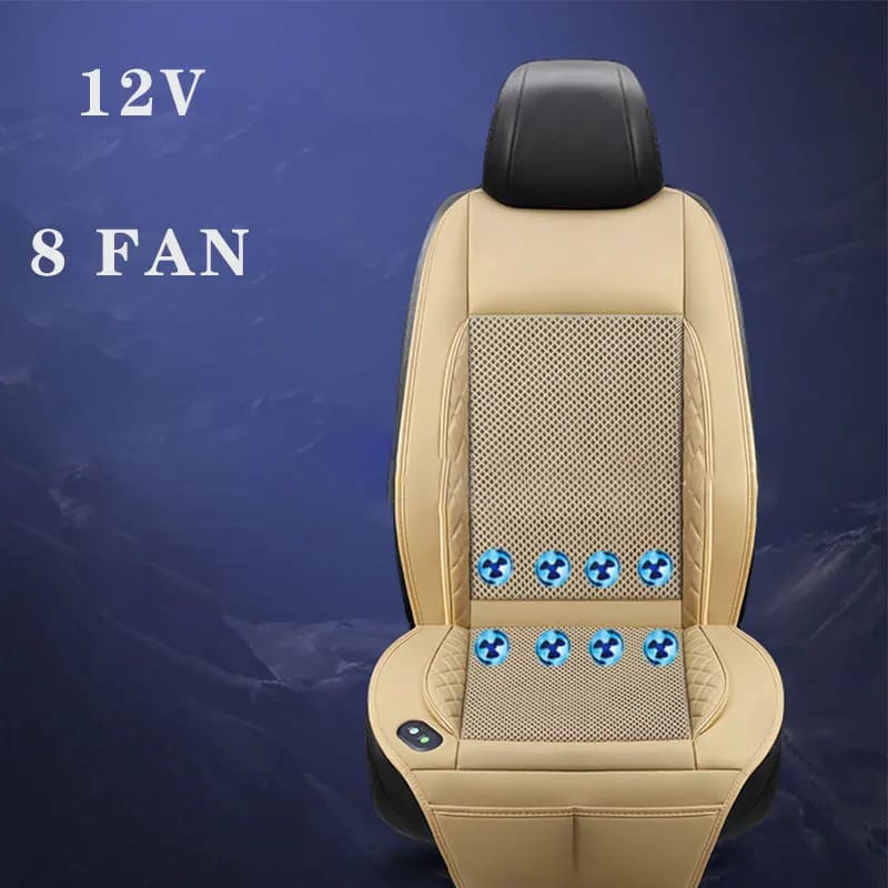 DC 12V 3D Spacer Car Summer Cool Air Seat Cushion - Beige 8 fan 12V