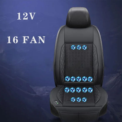 DC 12V 3D Spacer Car Summer Cool Air Seat Cushion - Black 16 fan 12V