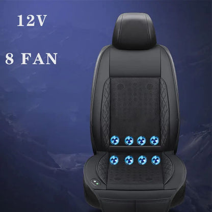 DC 12V 3D Spacer Car Summer Cool Air Seat Cushion - Black 8 fan 12V