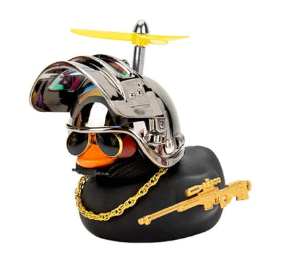 Yellow Duck with Helmet Car Interior Decoration - Silver head